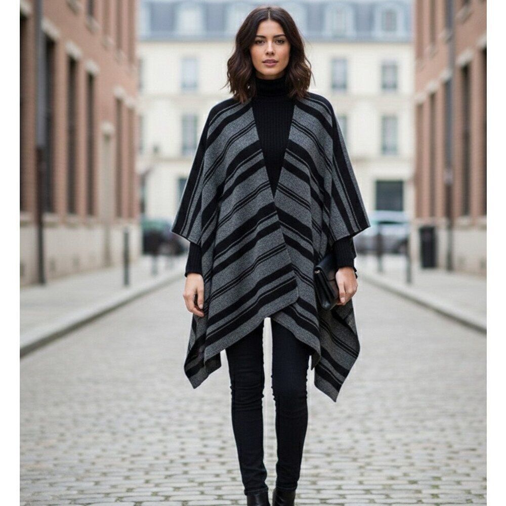 The Kooples Paris | Made In Italy Striped Wool Blend Poncho Cape Osfm